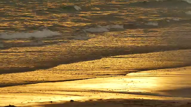 海浪卷起白色沙滩的特写镜头。视频素材