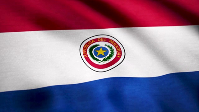 巴拉圭的旗帜在风中飘扬。巴拉圭国旗背景视频下载