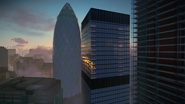 伦敦，小黄瓜上的日出，瑞士再保险总部，淘金4K视频素材