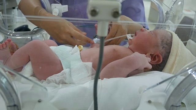 新生儿分娩后在托儿所测量脉搏视频素材
