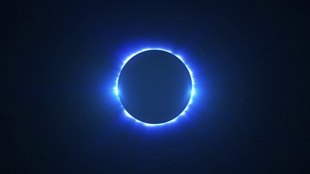 发光明亮的双闪光蓝色日食与光线在星空环视频素材