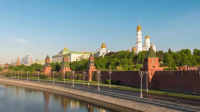 莫斯科城市天际线运动在克里姆林宫宫殿红场和莫斯科河，莫斯科俄罗斯4K时间流逝视频素材