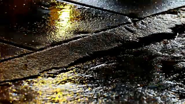 在潮湿的街道上，无缝的警示灯反射环视频下载