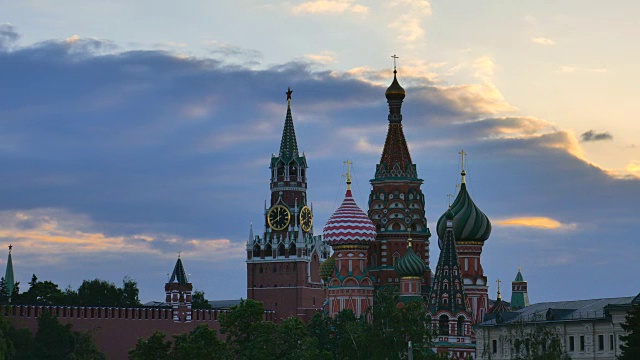 莫斯科克里姆林宫和圣巴西尔大教堂。视频素材