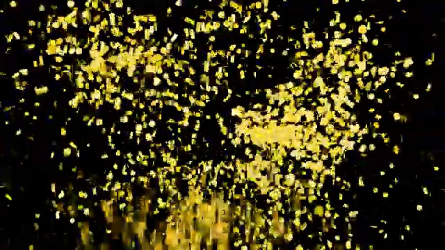 逼真的金色五彩纸屑飘落。绿色屏幕的动画片段。视频素材