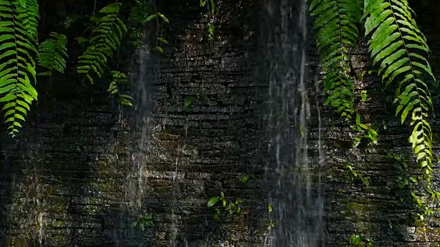 瀑布与绿色植物装饰在前面的背景视频素材
