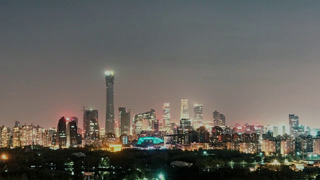 T/L WS HA ZI高角度北京天际线在晚上/北京，中国视频素材