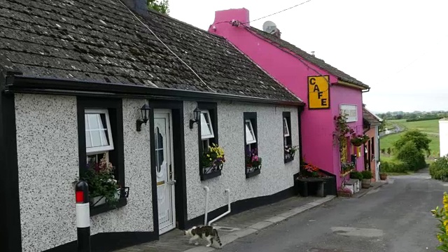 爱尔兰卡舍一排排的村舍纷纷变成粉红色的村舍视频素材