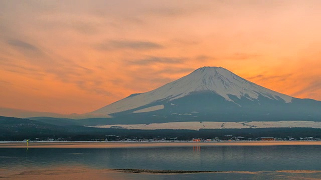 4k时间推移日落富士山与川口湖冰封，冬季，日本视频购买