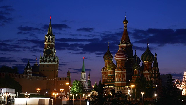 圣巴西尔大教堂和莫斯科克里姆林宫。视频素材