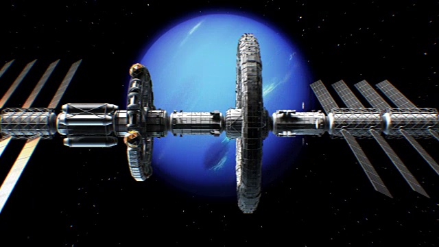 科幻星际飞船在海王星的背景视频素材