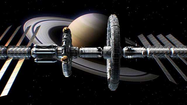 科幻星际飞船在土星的背景视频素材