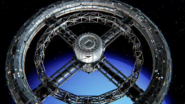 海王星背景上的圆形空间站视频下载