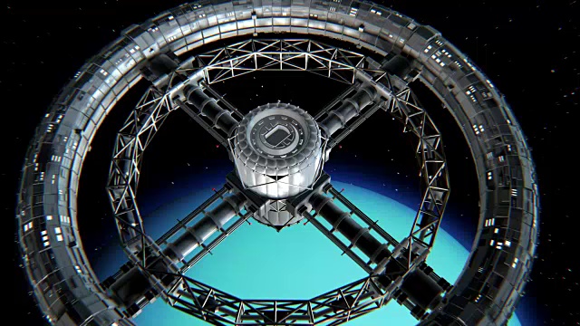 天王星背景上的圆形空间站视频下载