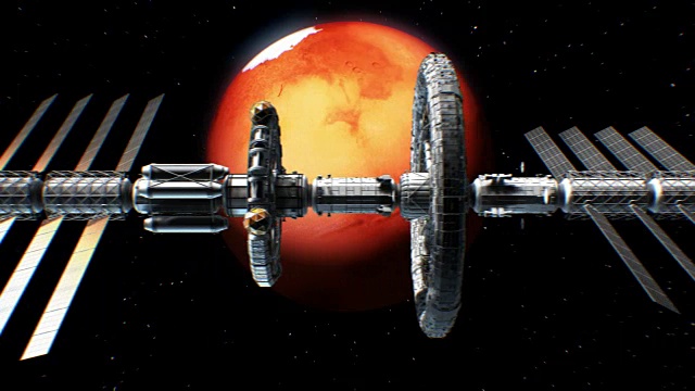 科幻星际飞船上的火星背景视频下载