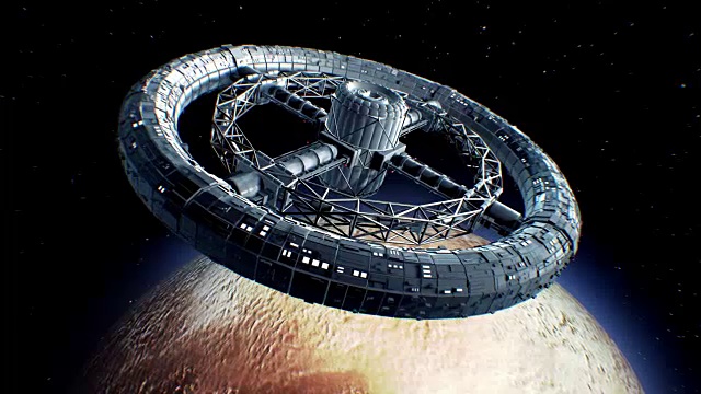 冥王星背景上的巨大科幻环面视频下载