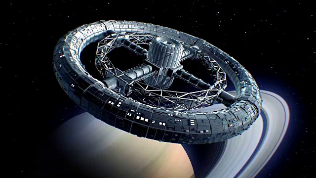 巨大的科幻环面在土星背景视频下载