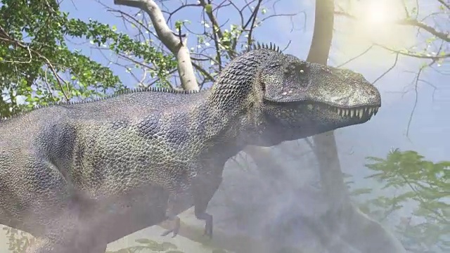 动画中奔跑的恐龙霸王龙3d渲染在丛林视频下载