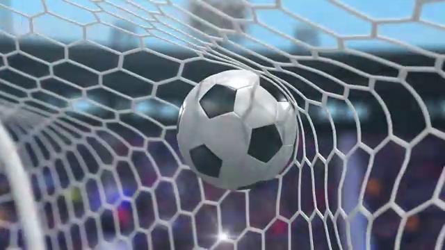 镜头闪烁，足球飞向球门视频素材