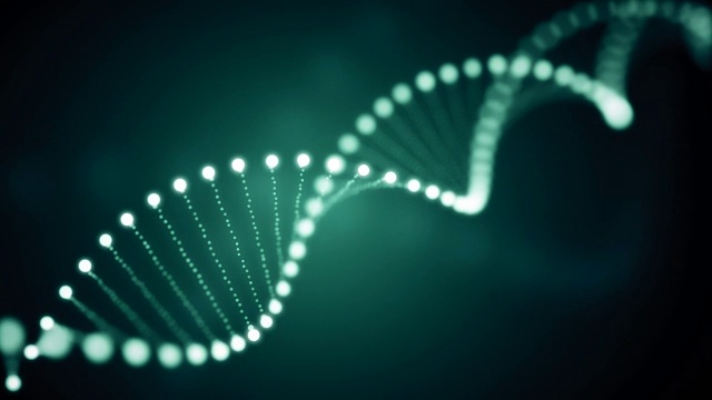 无缝动画旋转DNA发光分子在绿色背景视频素材