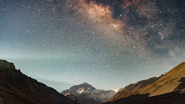 中国西藏珠穆朗玛峰大本营，银河系在珠穆朗玛峰上空的4K时间间隔视频购买