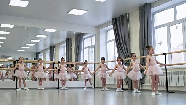 女孩们在芭蕾课上做俯卧撑视频下载
