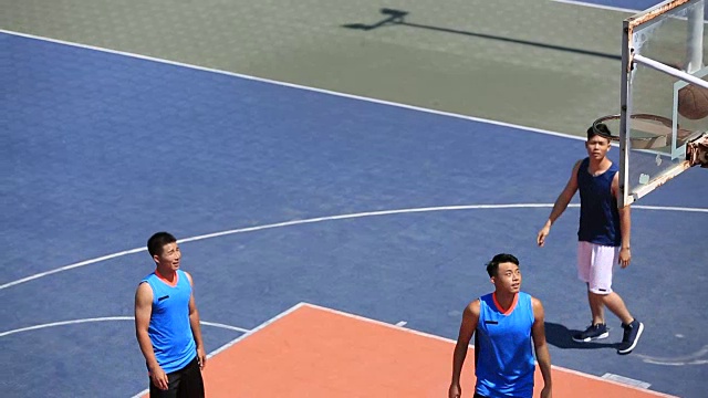 亚洲年轻人在户外打篮球视频素材