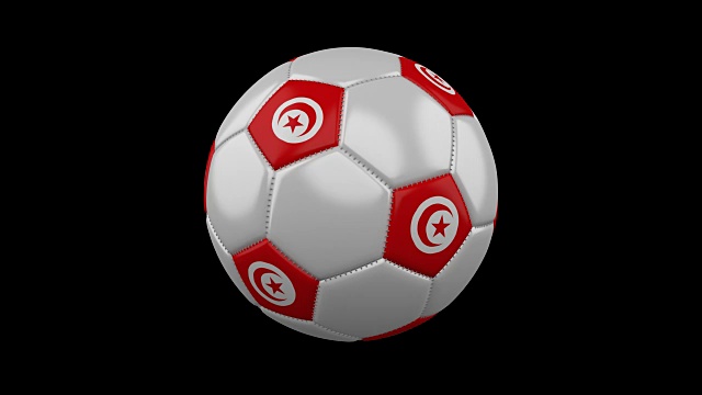 足球与突尼斯国旗颜色旋转透明背景，3d渲染，preres 4444阿尔法通道，循环视频素材