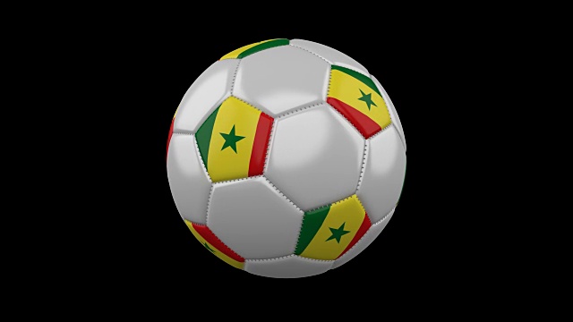 足球与塞内加尔国旗颜色旋转透明背景，3d渲染，preres 4444阿尔法通道，循环视频素材