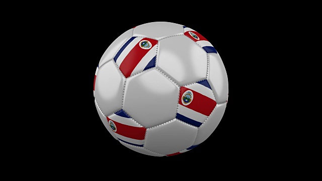 足球与哥斯达黎加国旗颜色旋转透明背景，3d渲染，preres 4444阿尔法通道，循环视频素材