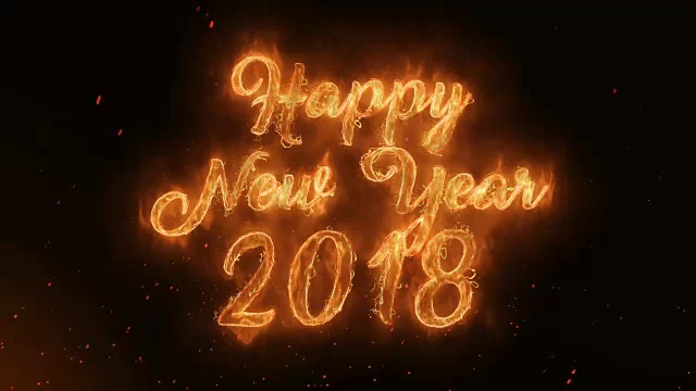 Happy new year 2018 Word Hot Burning on Realistic Fire Flames Sparks And Smoke连续无缝循环动画视频素材