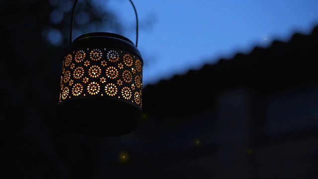 Cinemagraph -灯笼与神奇的灯光萤火虫在晚上。视频素材