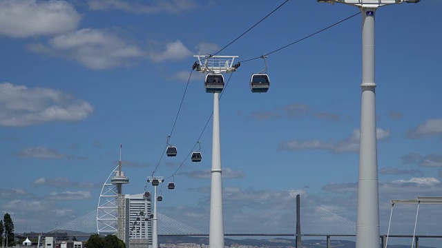 缆索或索道和公共交通通过海湾或河流，葡萄牙里斯本视频素材