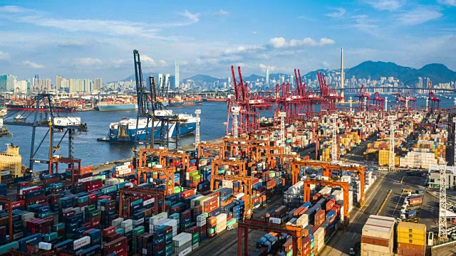 中国香港葵青货柜码头观景台视频素材