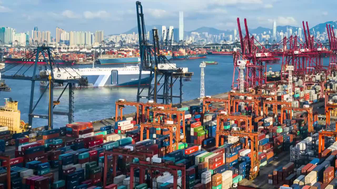 中国香港葵青货柜码头T/L WS HA PAN图视频下载