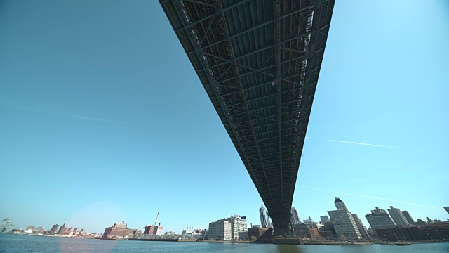 从水中看到曼哈顿大桥和城市天际线视频素材