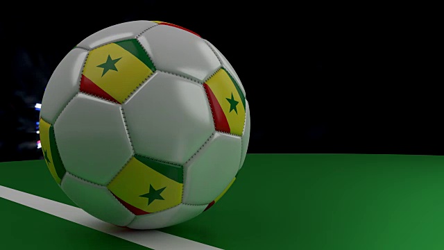 足球与塞内加尔国旗越过球门线下的敬礼，3D渲染视频素材