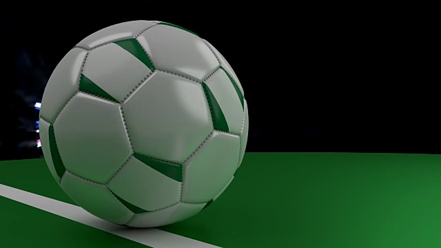 足球与尼日利亚国旗越过球门线下的敬礼，3D渲染视频素材