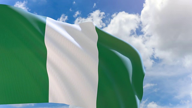 尼日利亚国旗的3D渲染在蓝色的天空背景和Alpha通道视频下载