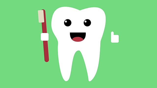 卡通舞蹈快乐牙齿图标，健康牙齿概念环绿色背景视频下载