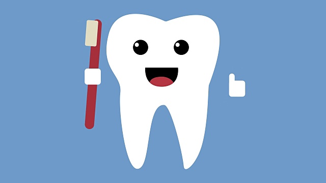 卡通舞蹈快乐牙齿图标，健康牙齿概念环蓝色背景视频下载