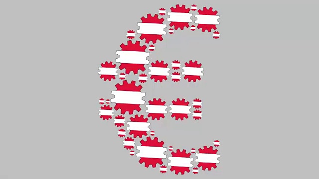 奥地利国旗齿轮塑造欧元符号视频素材