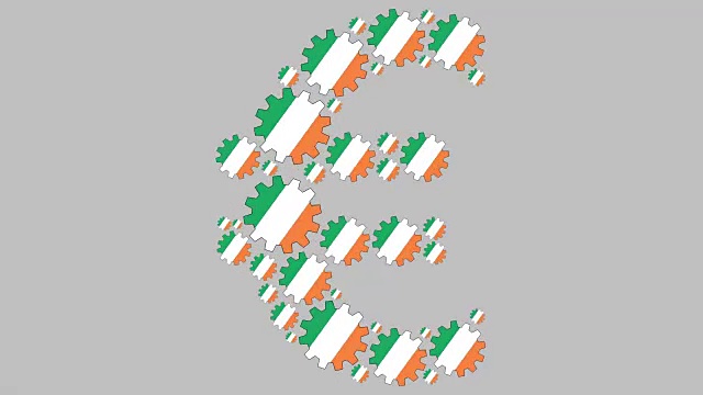 爱尔兰国旗齿轮塑造欧元符号视频素材