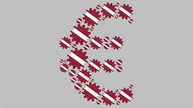 拉脱维亚国旗齿轮塑造欧元符号视频下载