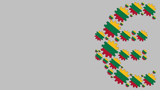 立陶宛国旗齿轮塑造欧元符号视频下载