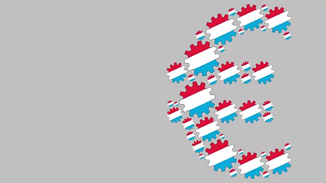 卢森堡国旗齿轮塑造欧元符号视频下载