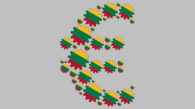 立陶宛国旗齿轮塑造欧元符号视频素材