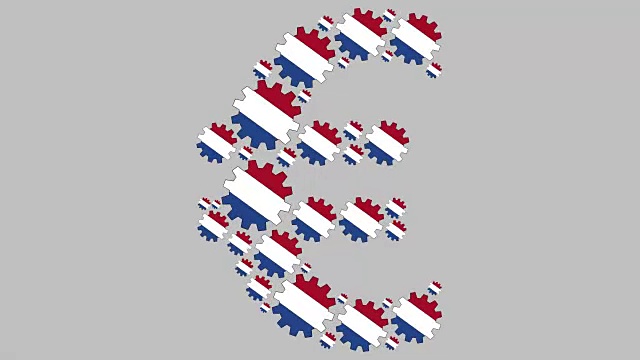 荷兰国旗齿轮塑造欧元符号视频素材