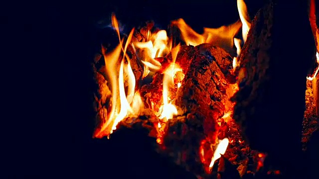 一个美丽的火。燃烧的木头。慢动作视频素材