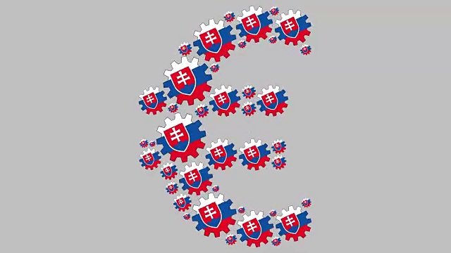 斯洛伐克国旗齿轮塑造欧元符号视频下载